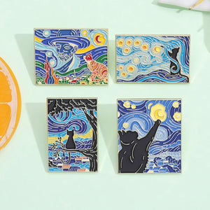 black cat and van gogh pins