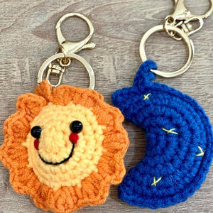 sun and moon crochet keychain